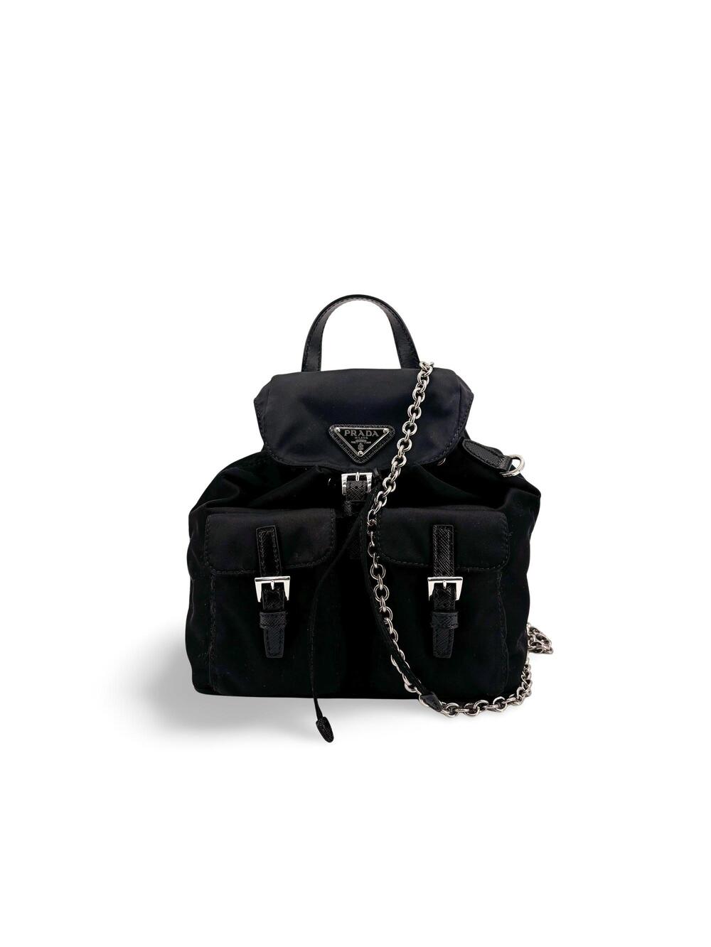 Prada Nylon Mini Chain Backpack Black #364079P86B